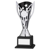 SILVER/BLACK PLASTIC 'FLASH' CUP ON BASE ASSEMBLED TROPHY (1" CEN) - 8in